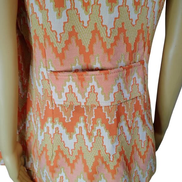 60s Orange Chevron Print Maxi Skirt Matching SS Vest Leisure Suit Set Size 13/14 - Picture 7 of 11